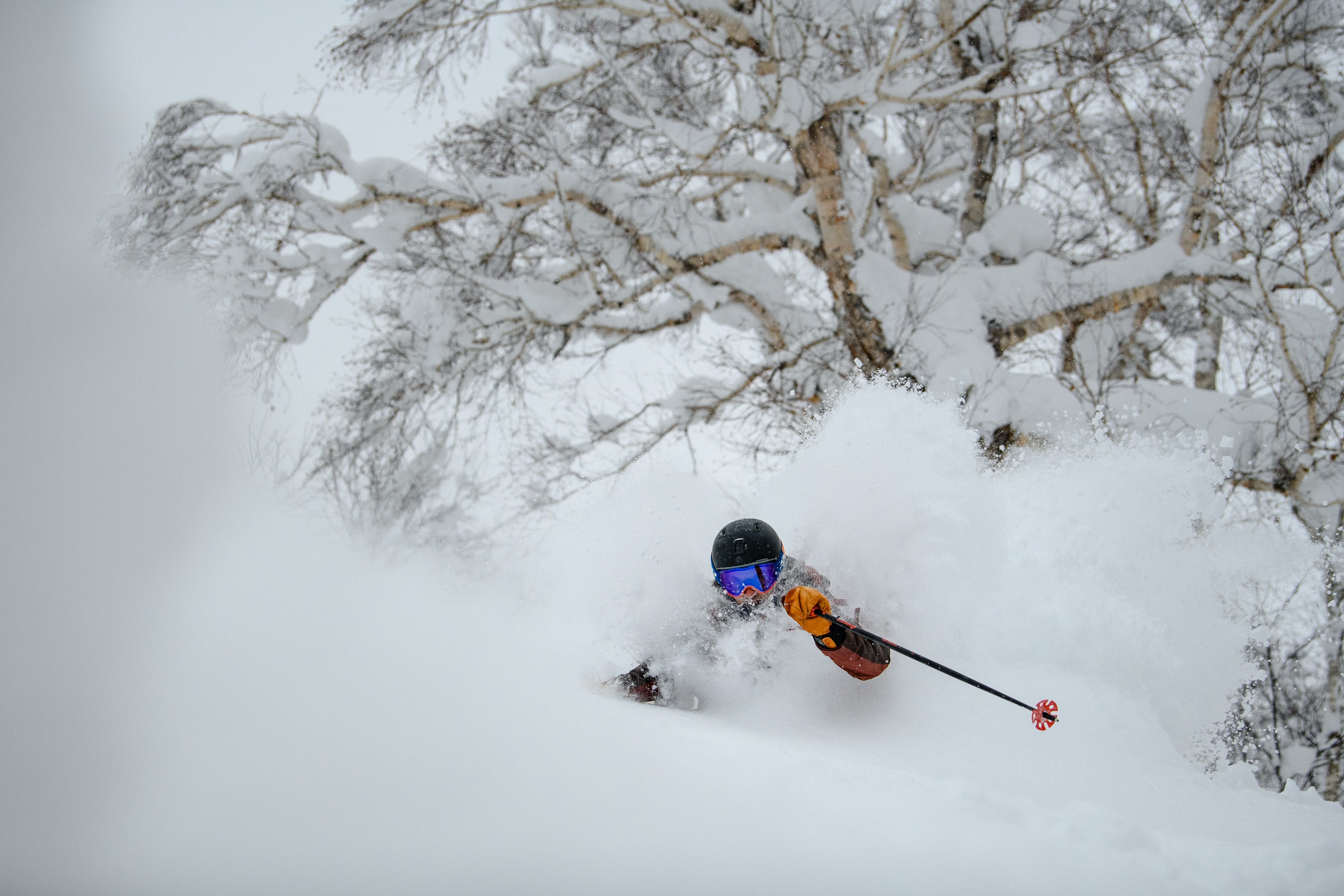 Skier making a powder turn in Julbo Goggles