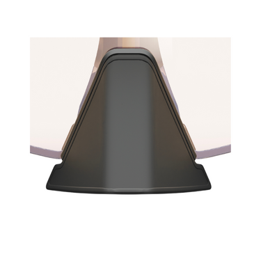 Close-up of a black, triangular plastic base from Julbo Eyewear Edge Cover Sunglasses Parts attached to a translucent surface on a white background. #color_edge-cover-nose-shield-black