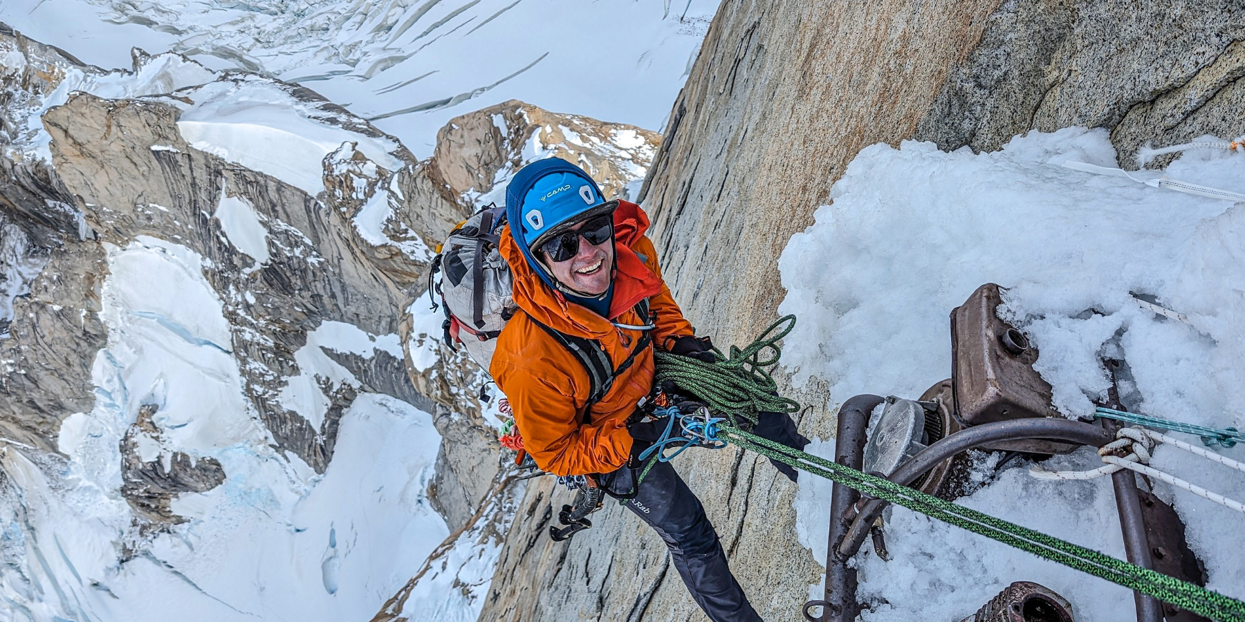 Rock climber in Shield sunglasses