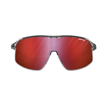 Front view of Julbo Eyewear Density Parts: sport sunglasses with red mirrored lenses and a semi-rimless black frame, compatible with replacement nose pads and essential sunglasses accessories. #color_density-lens-(pair)-0-3-hc