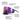 A pair of sport sunglasses with a purple-to-pink gradient lens and blue temples, shown with callout text labels explaining features like interchangeable lens, strategically placed vents, curved slim temples, grip tech temples, and removable side shields on a white background. #color_blue-black-with-spectron-4-lens