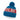 The Julbo Eyewear Classic Pom Beanie features blue knit fabric, a folded brim, red and white JULBO band, and a matching blue pom-pom—perfect for cozy Alpine winter days. #color_julbo-classic-pom-beanie-bleu-blanc-rouge