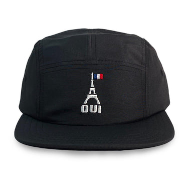Five panel hat with eifel tower and the word "Oui"