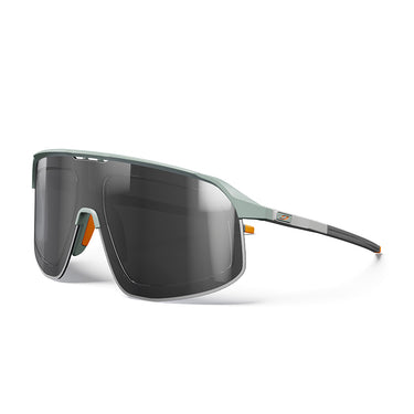 Sunglasses with a reflective lens on a white background. #color_matte_green_gray