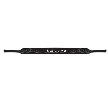 Black Neoprene Sunglass Strap by Julbo Eyewear with gray mountain graphics and a white logo in the center, featuring a universal fit, shown on a white background.