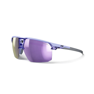 Julbo Eyewear Liry purple-framed performance sunglasses with REACTIV photochromic semi-rimless mirrored lenses, black adjustable arms, and an adjustable nose fit, shown on a white background. #color_matte-purple-/-translucent-purple-with-spectron-3-lens