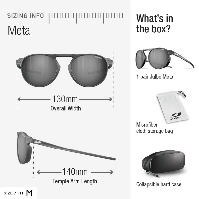 Meta sunglass size guide and what's included in the box