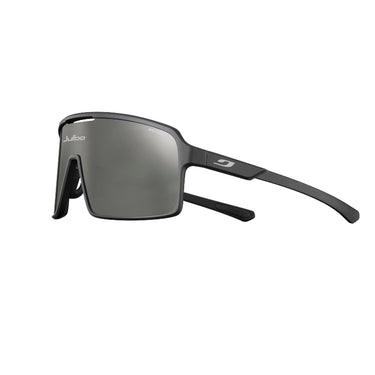 Black sunglasses with a brand logo on a white background. #color_basalt-with-spectron-3-lens