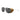 A pair of shield-style sunglasses with dark gray lenses, a black front frame, a tan leather temple, and a silver metal arm, shown on a plain white background. #color_black-/-brown-/-black