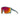 The Julbo USA Fury sunglasses feature a sporty design with a blue frame, large red-orange mirrored lenses, and a white temple logo. These cycling sunglasses are helmet compatible for comfortable rides. #color_dark-blue-green-grey-with-spectron-3-lens