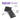 Black puffy sunglass case with purple drawstring, shown with callout lines and text highlighting included accessories: an attached microfiber cloth and paracord drawstring. Large purple text at the top reads 'NEW Puffy sunglass case included.