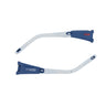Two blue and white plastic temple arms from Julbo USA's Explorer 2.0 Lenses & Parts are shown on a white background, with one arm facing up and the other facing down.