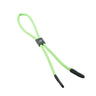 A neon green elastic loop with a black central connector and black foam tips, shown on a plain white background. #color_floating-sunglass-strap-green
