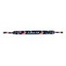 The Julbo Eyewear Neoprene Sunglass Strap is black with a colorful geometric pattern and a central white Julbo logo, providing a universal fit for all waterproof sunglasses. #color_julbo-neoprene-sunglass-strap-1980's