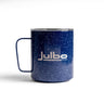 Blue Metal Coffee mug with the julbo logo and coordinates of the Julbo HQ in France #color_julbo-camper-mug-12oz-blue-enamel