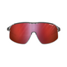 Front view of Julbo Eyewear Density Parts: sport sunglasses with red mirrored lenses and a semi-rimless black frame, compatible with replacement nose pads and essential sunglasses accessories. #color_density-lens-(pair)-0-3-hc