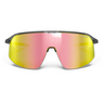 Front view of Julbo Eyewear Density Parts: sport sunglasses with a single large pink and yellow gradient lens and a black frame, perfect for those needing nose pads or other sunglasses accessories. #color_density-lens-(pair)-1-3-laf