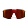 Front view of Julbo Eyewear Intensity Parts with a white frame and large red mirrored lens—ideal for those seeking stylish, high-performance sunglasses components. #color_intensity-lens-reactiv-0-3-hc