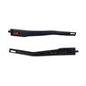 Two black plastic temple arms with orange accents from Julbo USA's Shield Lenses & Parts, suitable as replacement accessories for eyewear, shown on a white background.