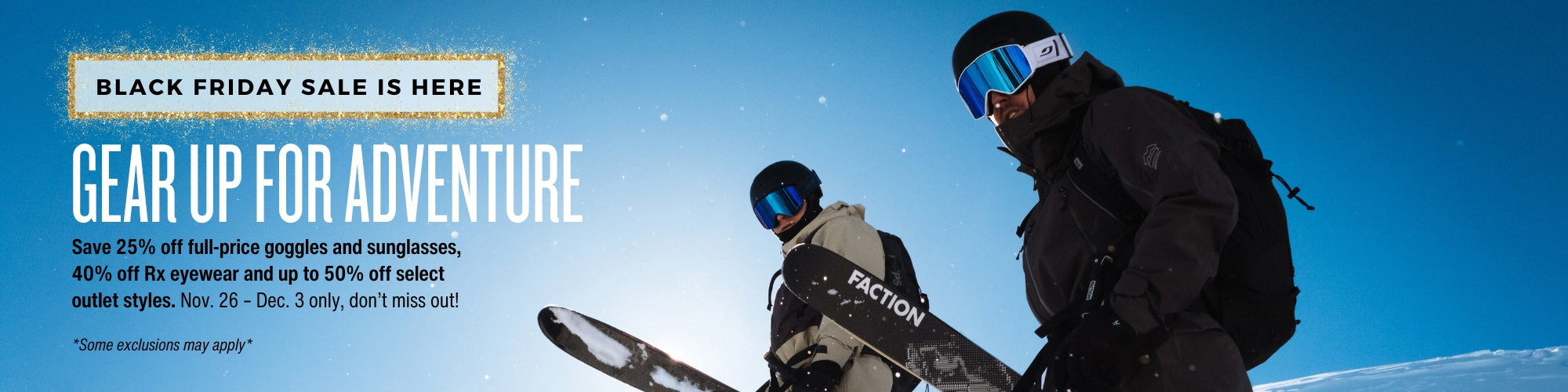 Image of two skiers standing on a hillside looking down the hill in Julbo goggles. There is a header that reads 