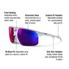 The Julbo Eyewear Liry sunglasses in white and purple feature REACTIV photochromic lenses, front vents, a panoramic lens, adjustable nose fit and temples, plus grippy rubber temple tips for top performance. #color_light_gray_shiny_gray_with_spectron_3_hd_lens