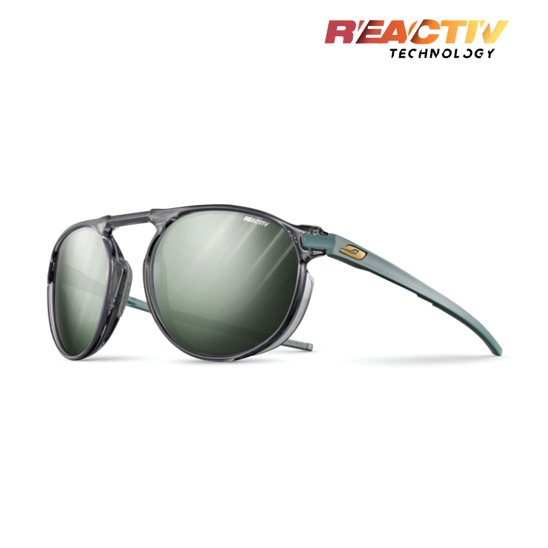 Meta sunglasses in black and green #color_Shiny Translucent Black / Army / Gold with REACTIV 1-3 Glare Control lens