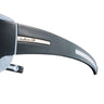 Close-up of the temple arms of Julbo Eyewear Monterosa Sunglasses Parts, showcasing the Julbo logo on a metallic accent set against a matte black finish. #color_monterosa-temple-arms-pair-black-blue