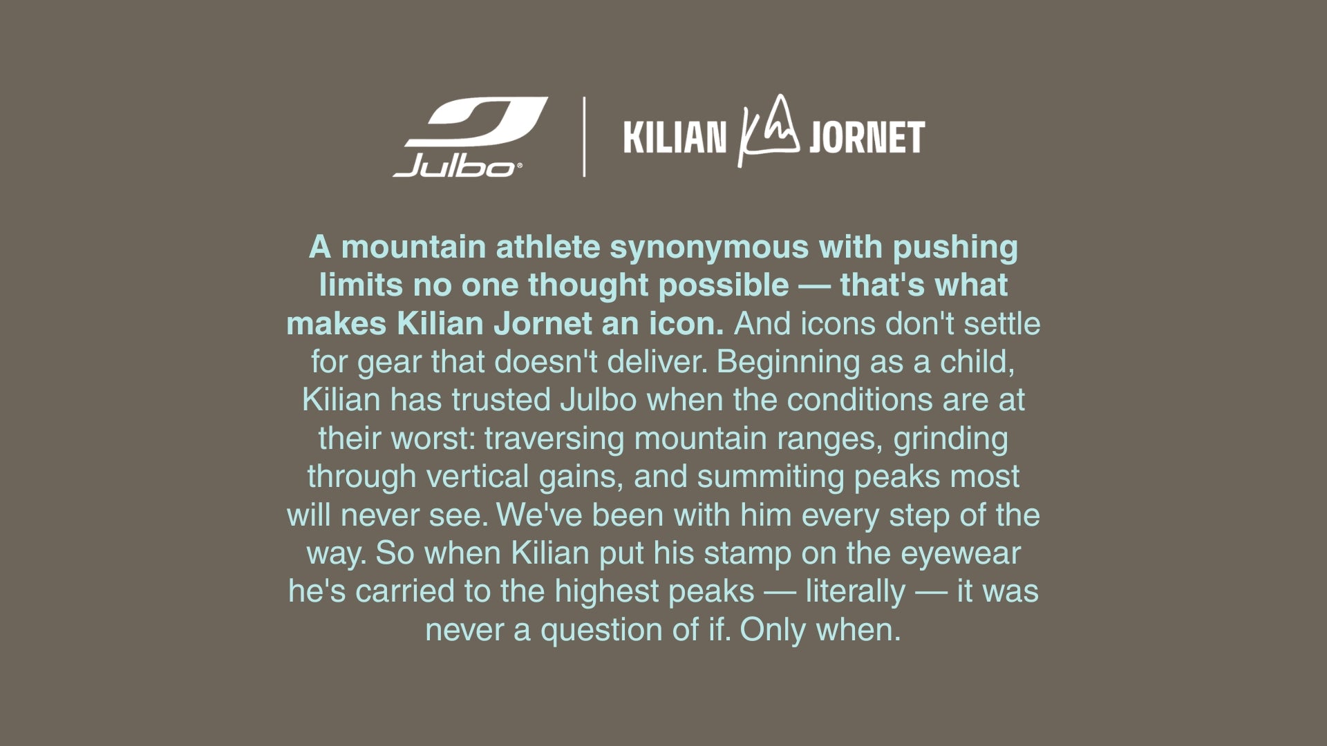 Julbo advertisement featuring Kilian Jornet on a gray background