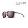 Spectron HD Polarized sunglasses with a matte dark gray frame and dark brown polarized lenses, shown on a white background with the Spectron HD logo in the top right corner. #color_black-/-gray-with-spectron 3-hd-polarized-lens