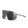 Sunglasses with a reflective lens on a white background. #color_matte_green_gray