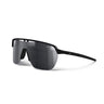 Julbo Eyewear Frequency Black Series: black performance sunglasses with a single wraparound Black Spectron 3 lens, thin frame, and straight arms—ideal for outdoor activities. Shown on a white background.