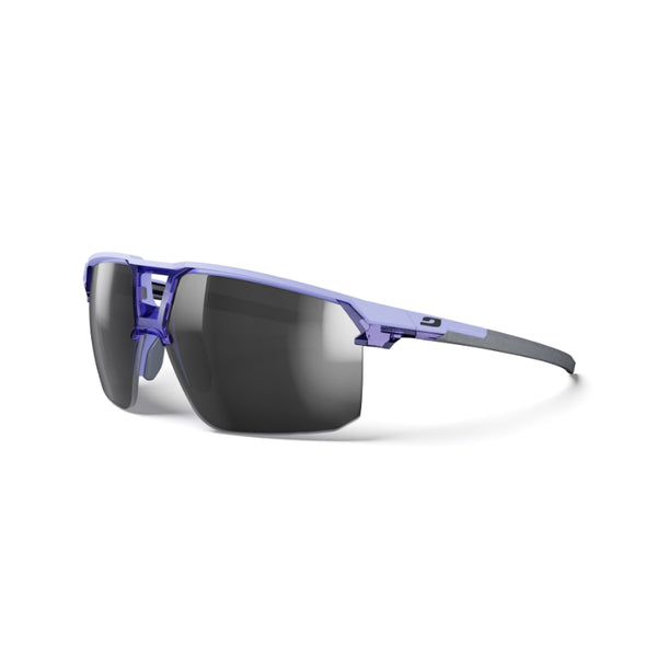 Sunglasses with purple frame and dark lenses on a white background. #color_purple-shiny-translucent-purple