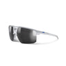 Sunglasses with reflective lenses on a white background. #color_light-gray-/-shiny-/-gray