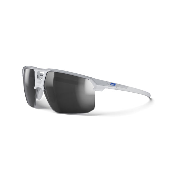 Sunglasses with reflective lenses on a white background. #color_light-gray-/-shiny-/-gray