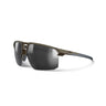 Sunglasses with dark lenses and metallic frame on a white background. #color_matte-brown