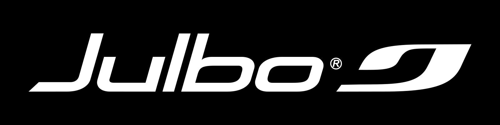 White Julbo logo with a stylized J shape on a black background.