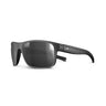 Julbo Eyewear Renegade RX: black wraparound sunglasses with rectangular Spectron Rx polycarbonate lenses and a small white logo on the arm, displayed against a white background. #color_matte-black