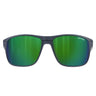 Front view of Julbo Eyewear sunglasses with black frames and reflective green SPECTRON3 lenses, compatible with Renegade Sunglasses Parts including replacement lenses and temple arms. #color_renegade-spectron-3-lens-green