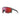 Julbo USA Rush Lenses & Parts sport sunglasses feature a black and green frame, red mirrored wraparound lens, single-piece nose pad, and durable temple arms inspired by Rush sunglasses, shown on a white background. #color_rush-front-frame-black-green