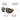 A pair of shielded aviator-style sunglasses with dark lenses, a black metal frame, and a tan leather side shield, shown on a white background with callout text describing features. #color_black-/-brown-/-black