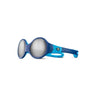 The Julbo-usa Loop M Kids sunglasses, in blue and dark blue with reflective Spectron 4 lenses, are designed for children and displayed against a white background. #color_dark-blue-blue-turquoise-with-spectron-4-lens