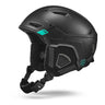 Julbo-usa THE Peak TwICEme ski helmet in matte black with green accents features twICEme safety tech, adjustable chin strap, and ventilation openings. Displayed on a white background. #color_black